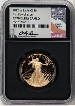 2022-W G$25 Half Ounce Gold Eagle FDI NGC PF70 David Ryder Signed