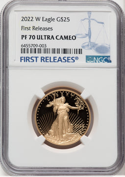 2022-W G$25 Half Ounce Gold Eagle FS FR Blue NGC PF70