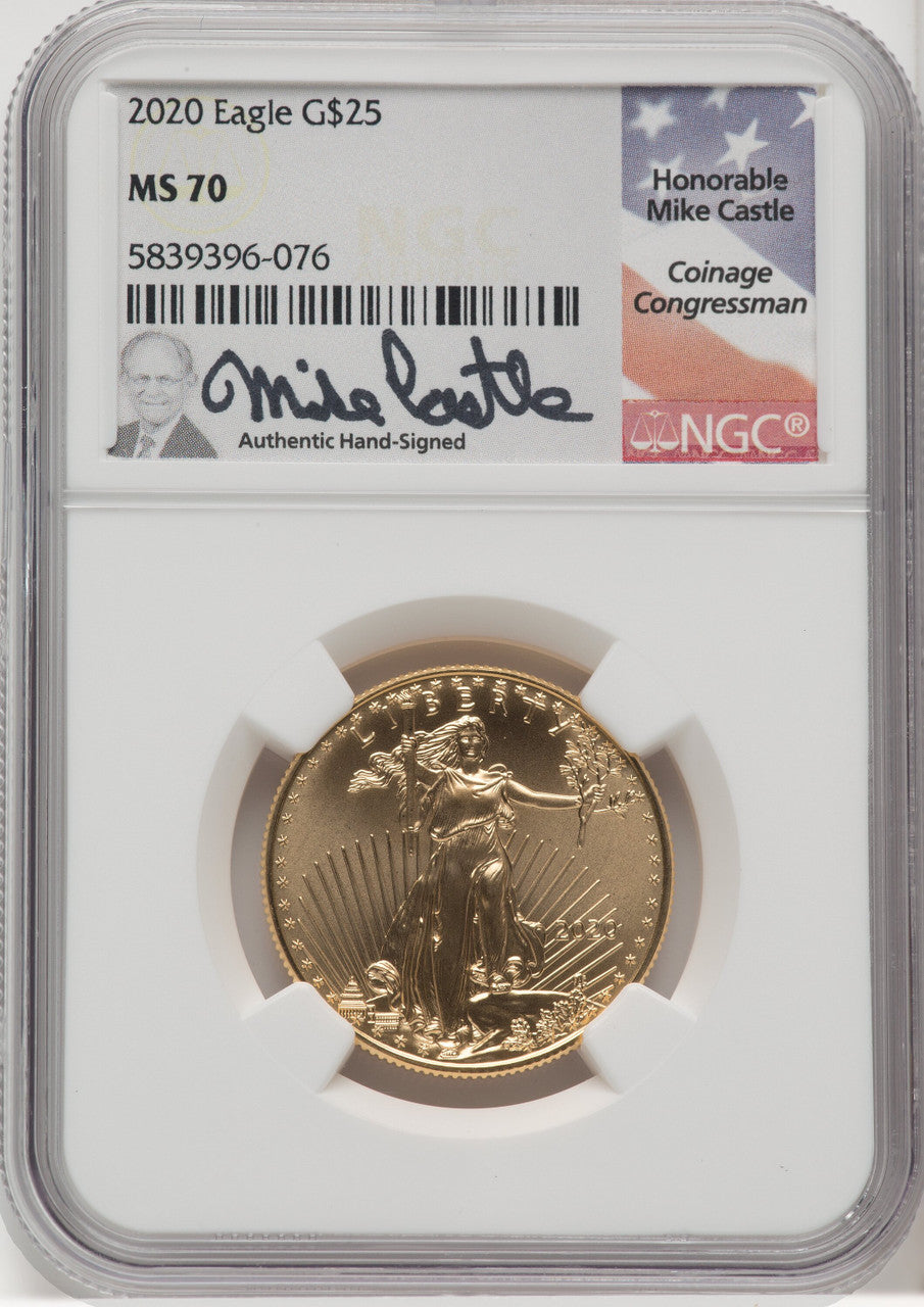 2020 $25 Half-Ounce Gold Eagle Mike Castle NGC MS70