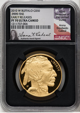 2010-W $50 Gold Buffalo Early Releases NGC PF70 Anna Cabral