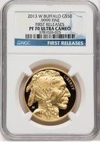 2013-W One-Ounce Gold Buffalo First Strike FR Blue NGC PF70