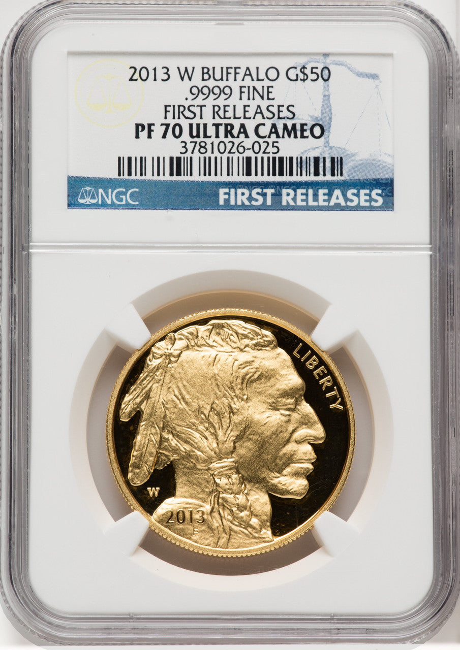 2013-W One-Ounce Gold Buffalo First Strike FR Blue NGC PF70