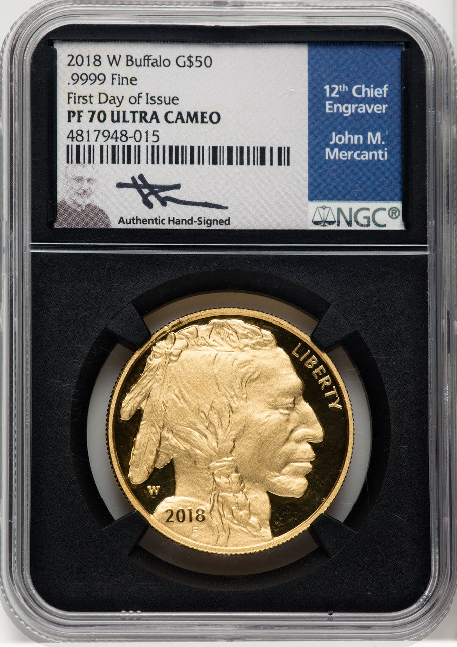 2018-W $50 One-Ounce Gold Buffalo FDI NGC PF70 Mercanti