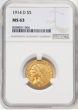 1914-D $5 Indian Half Eagle NGC MS63