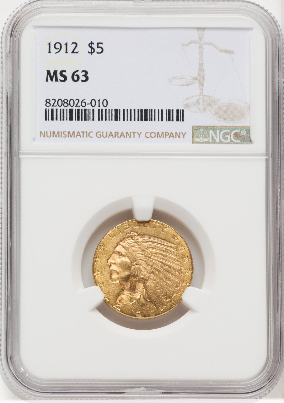 1912 $5 Indian Half Eagle NGC MS63 (177068166)