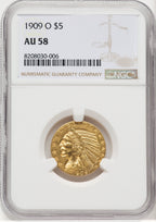1909-O $5 Indian Half Eagle NGC AU58 (768635018)