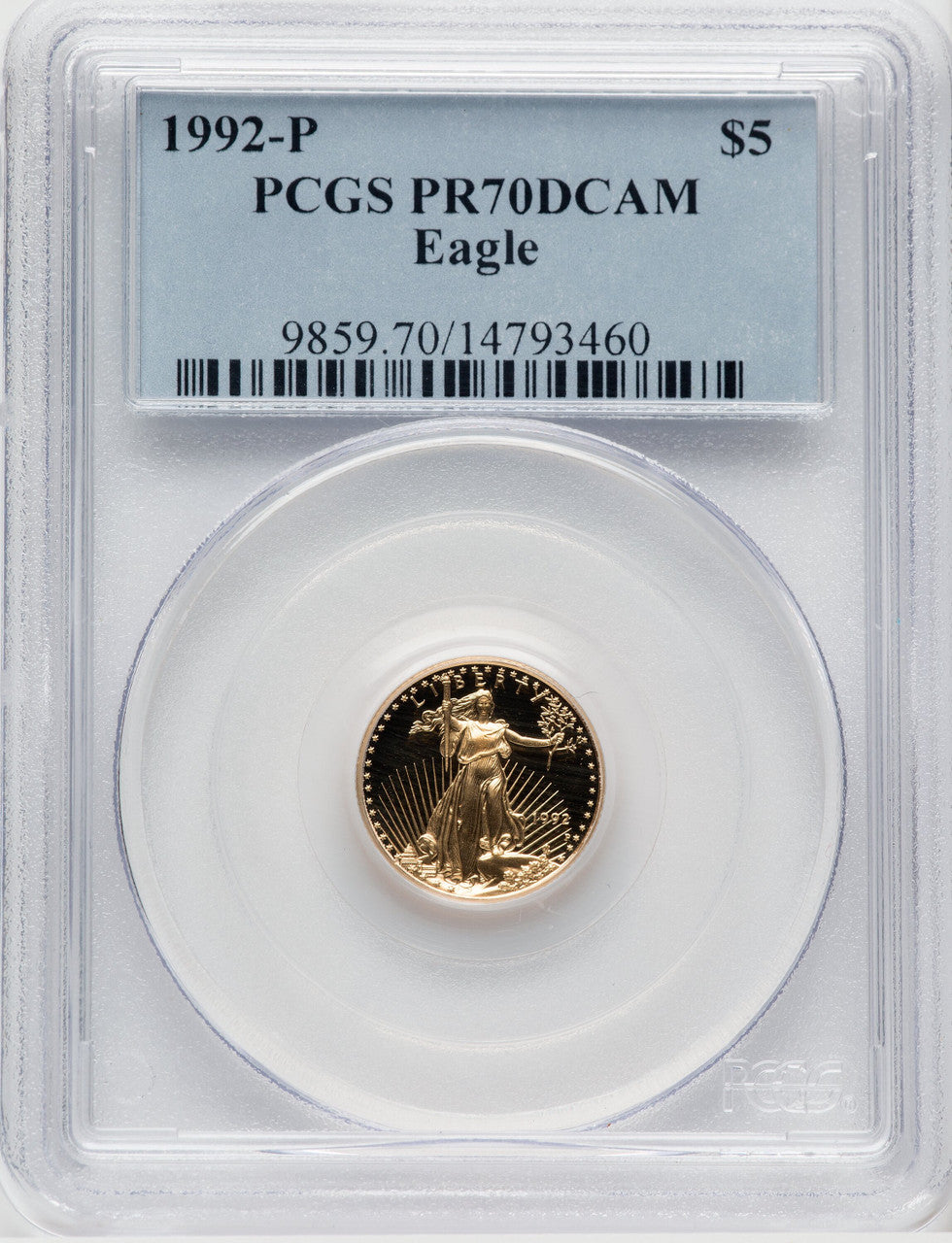1992-P $5 Tenth-Ounce Gold Eagle Blue Gradient PCGS PR70 (767230051)
