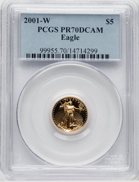 2001-W $5 Tenth-Ounce Gold Eagle Blue Gradient PCGS PR70 (767230072)
