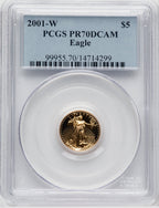 2001-W $5 Tenth-Ounce Gold Eagle Blue Gradient PCGS PR70 (767230072)