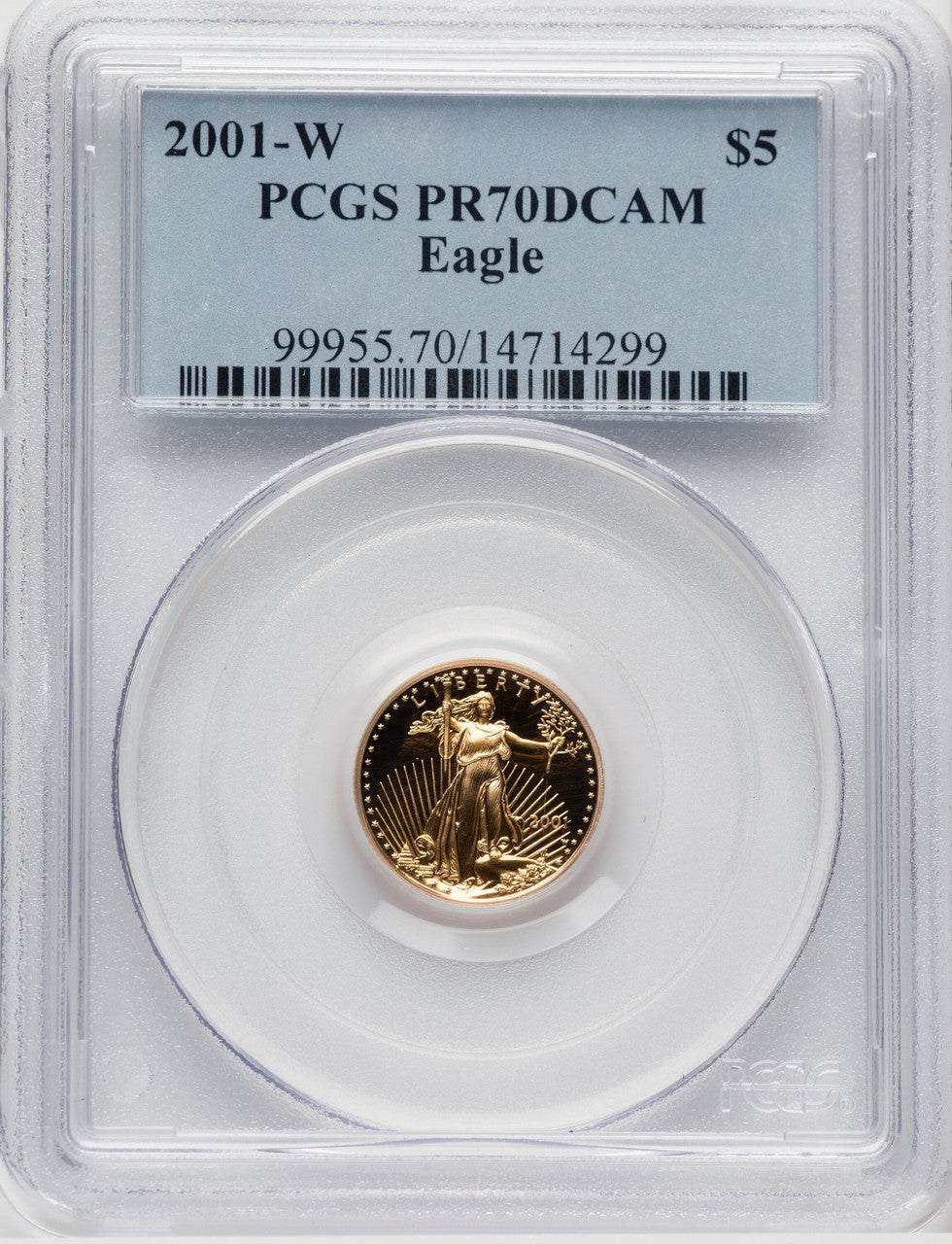 2001-W $5 Tenth-Ounce Gold Eagle Blue Gradient PCGS PR70 (767230072)