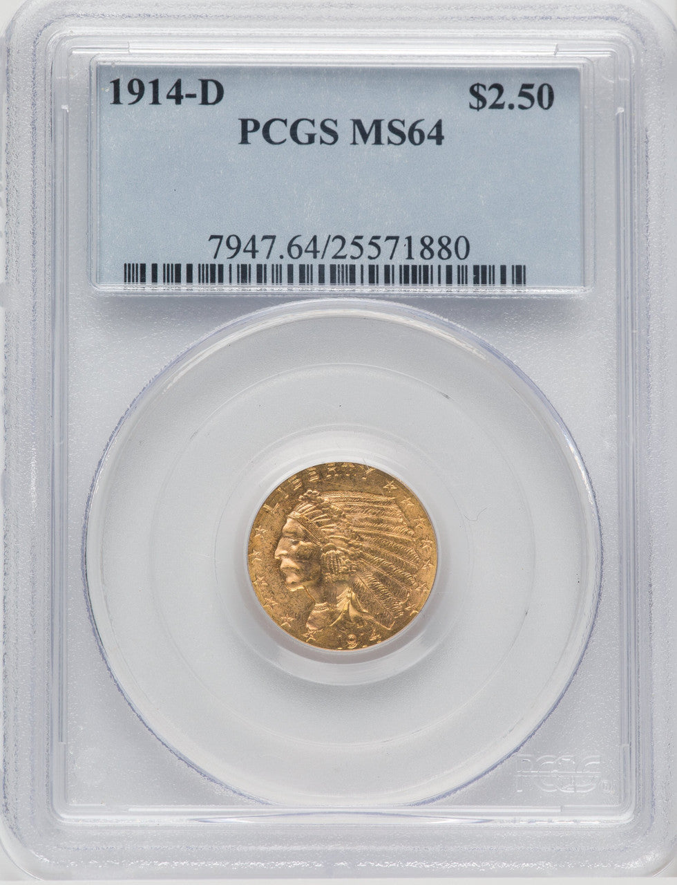1914-D $2.50 Indian Quarter Eagle PCGS MS64 (768881011)