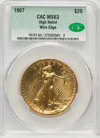 1907 $20 Wire Rim High Relief Double Eagle CACG MS63
