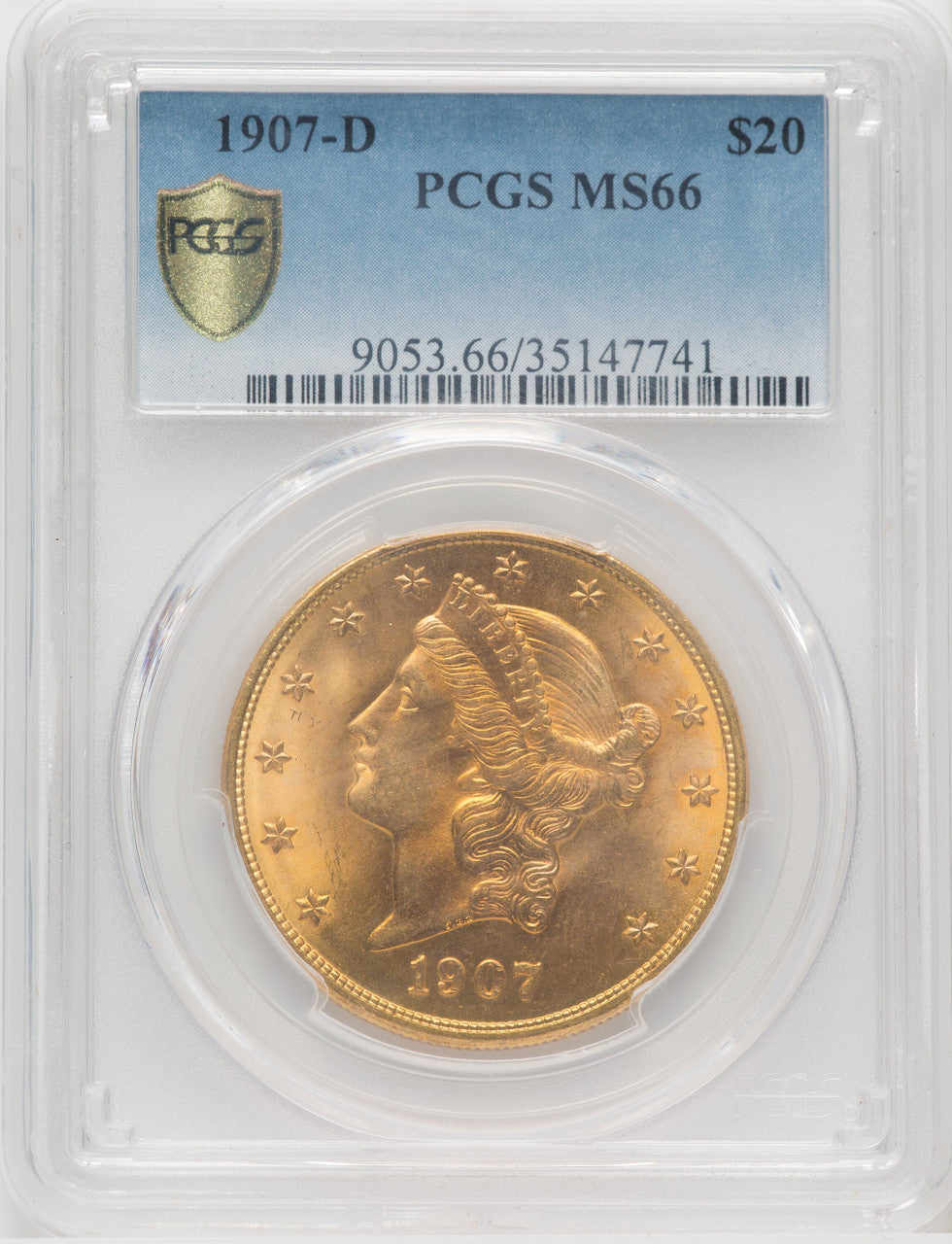 1907-D $20 Liberty Double Eagle PCGS MS66