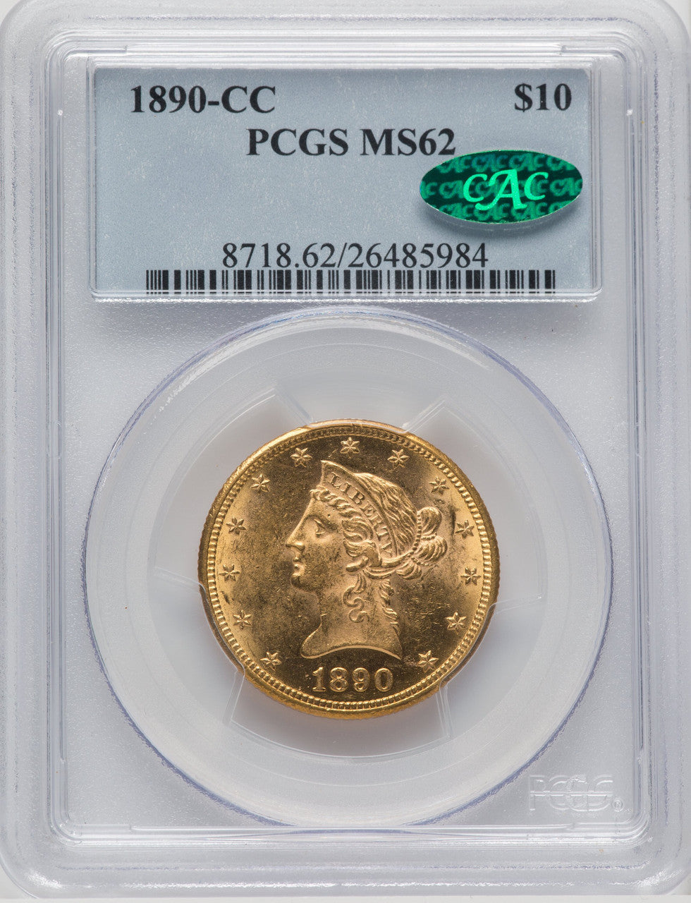 1890-CC $10 CAC Liberty Eagle PCGS MS62