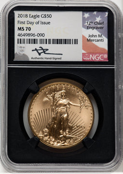 2018 $50 One-Ounce Gold Eagle First Day of Issue NGC MS70