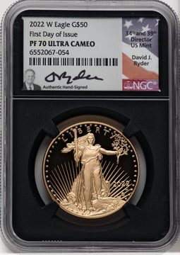 2022-W One Ounce Gold Eagle First Day of Issue NGC PF70 Ryder