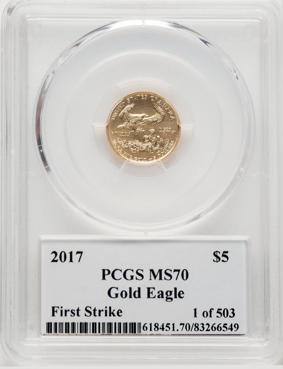 2017 $5 Tenth-Ounce Gold Eagle First Strike PCGS MS70 | LCR Coin