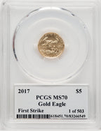 2017 $5 Tenth-Ounce Gold Eagle First Strike PCGS MS70