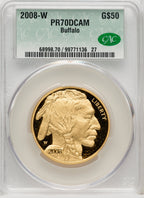 2008-W $50 One-Ounce Gold Buffalo .9999 Fine Gold CACG PR70