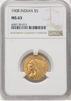 1908 $5 Indian Indian Half Eagle NGC MS63