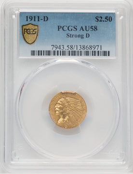 1911-D $2.50 Indian Quarter Eagle PCGS AU58