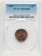 1868 1C RB Indian Cent PCGS MS65