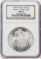 1878-CC $1 VAM-11 Lines in Wing Morgan Dollar NGC MS63