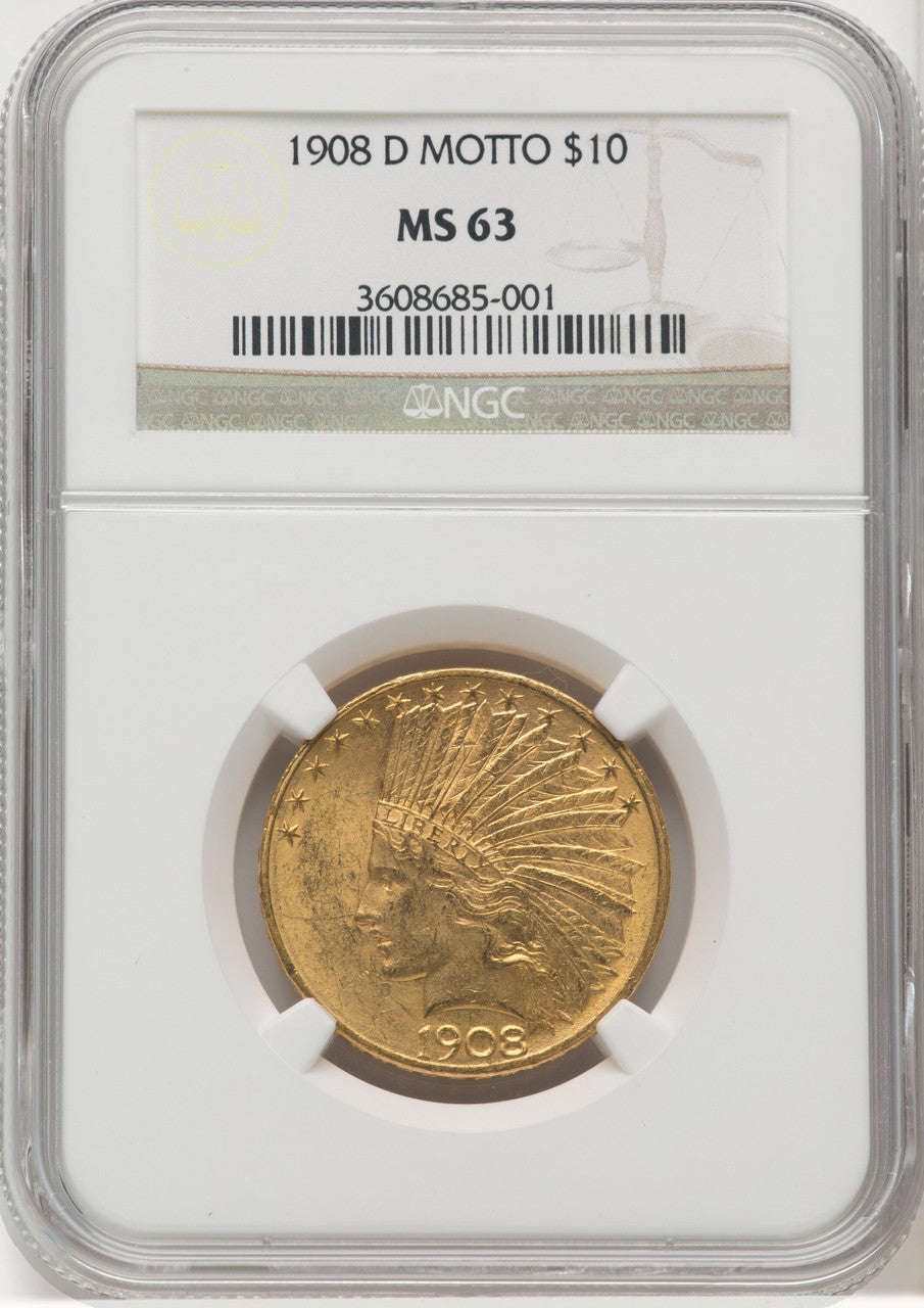 1908-D $10 MOTTO Indian Eagle NGC MS63