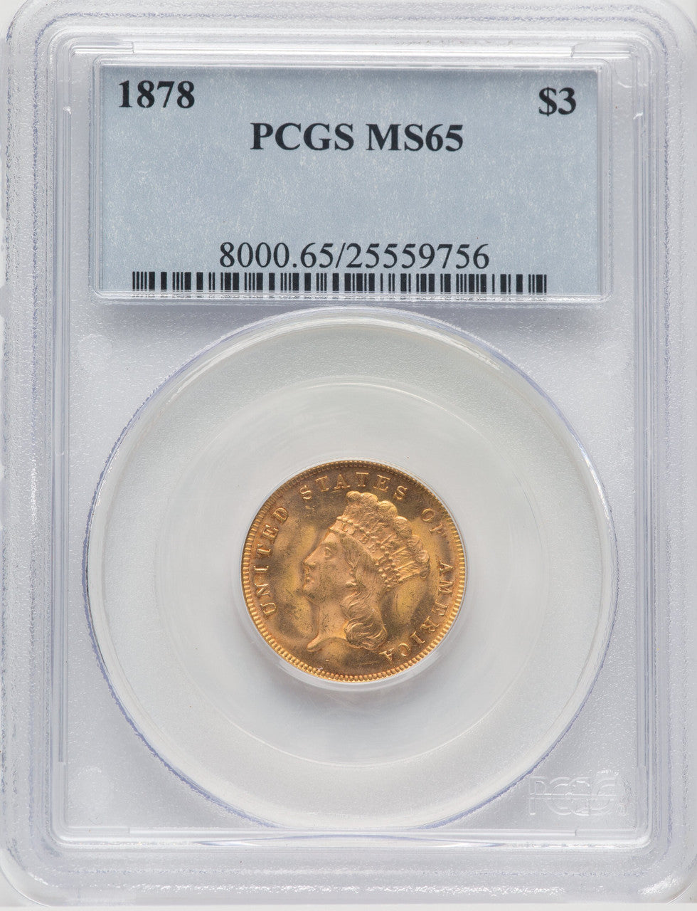 1878 $3 Three Dollar Gold Pieces PCGS MS65 (769133001)