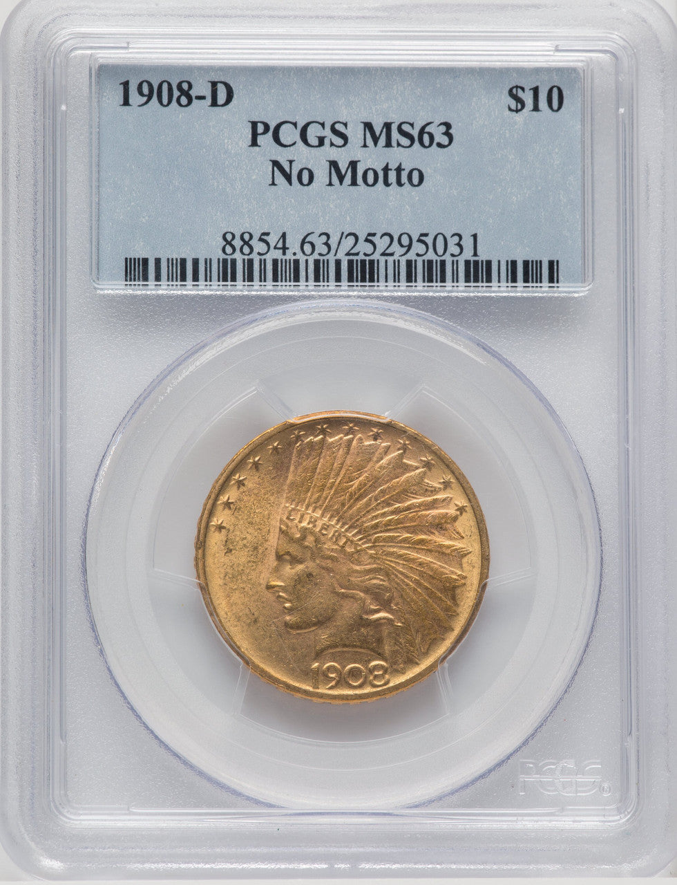 1908-D $10 NO MOTTO Indian Eagle PCGS MS63 (769135016)