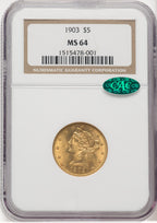 1903 $5 CAC Liberty Half Eagle NGC MS64