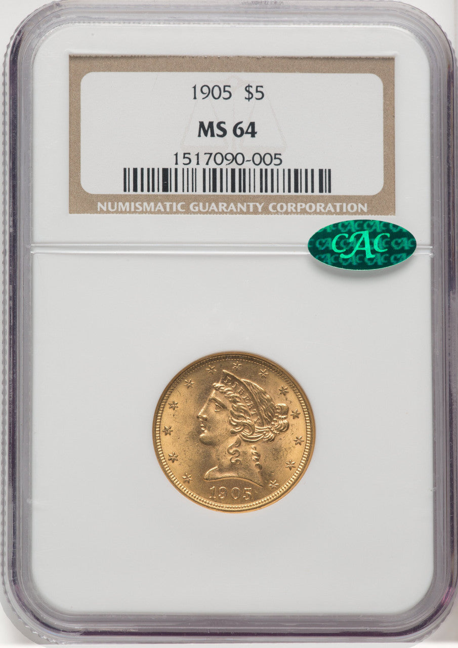 1905 $5 CAC Liberty Half Eagle NGC MS64 (519409211)