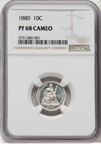 1880 10C CA Proof Seated Dime NGC PR68