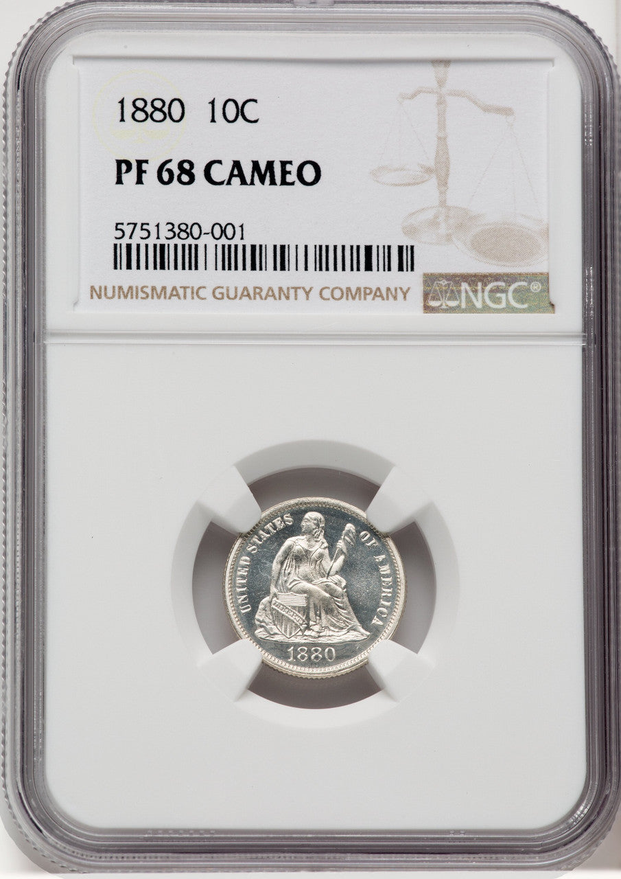 1880 10C CA Proof Seated Dime NGC PR68