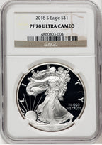 2018-S S$1 Silver Eagle Brown Label NGC PF70