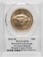 2022-W One-Ounce Burnished Gold Eagle Advanced Release PCGS SP70 Michael Reagan
