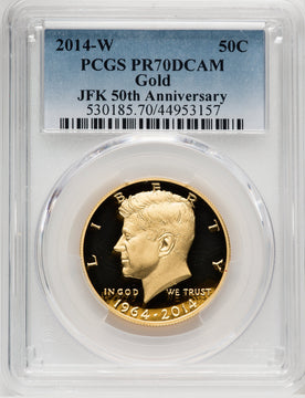 2014-W 50C Kennedy Gold 50th Anniversary Blue Gradient Proof Kennedy Half Dollar PCGS PR70 (769400001)