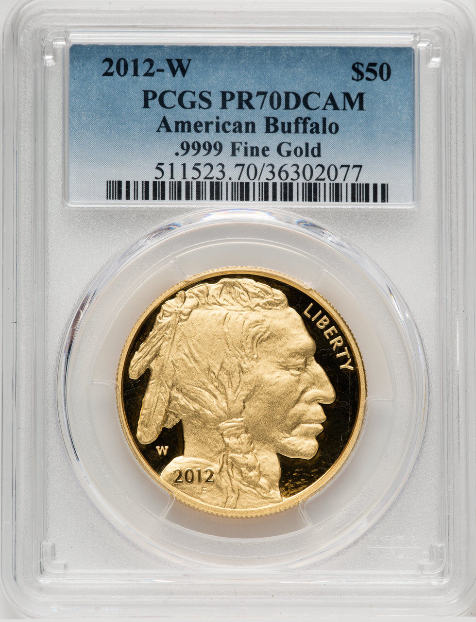 2012-W $50 One-Ounce Gold Buffalo Blue Gradient PCGS PR70
