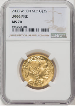 2008-W $25 Half-Ounce Gold Buffalo Brown Label NGC MS70 (506338008)