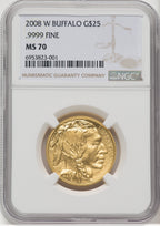 2008-W $25 Half-Ounce Gold Buffalo Brown Label NGC MS70 (506338008)