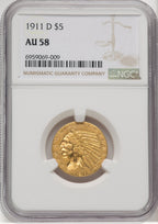 1911-D $5 Indian Half Eagle NGC AU58 (769295028)