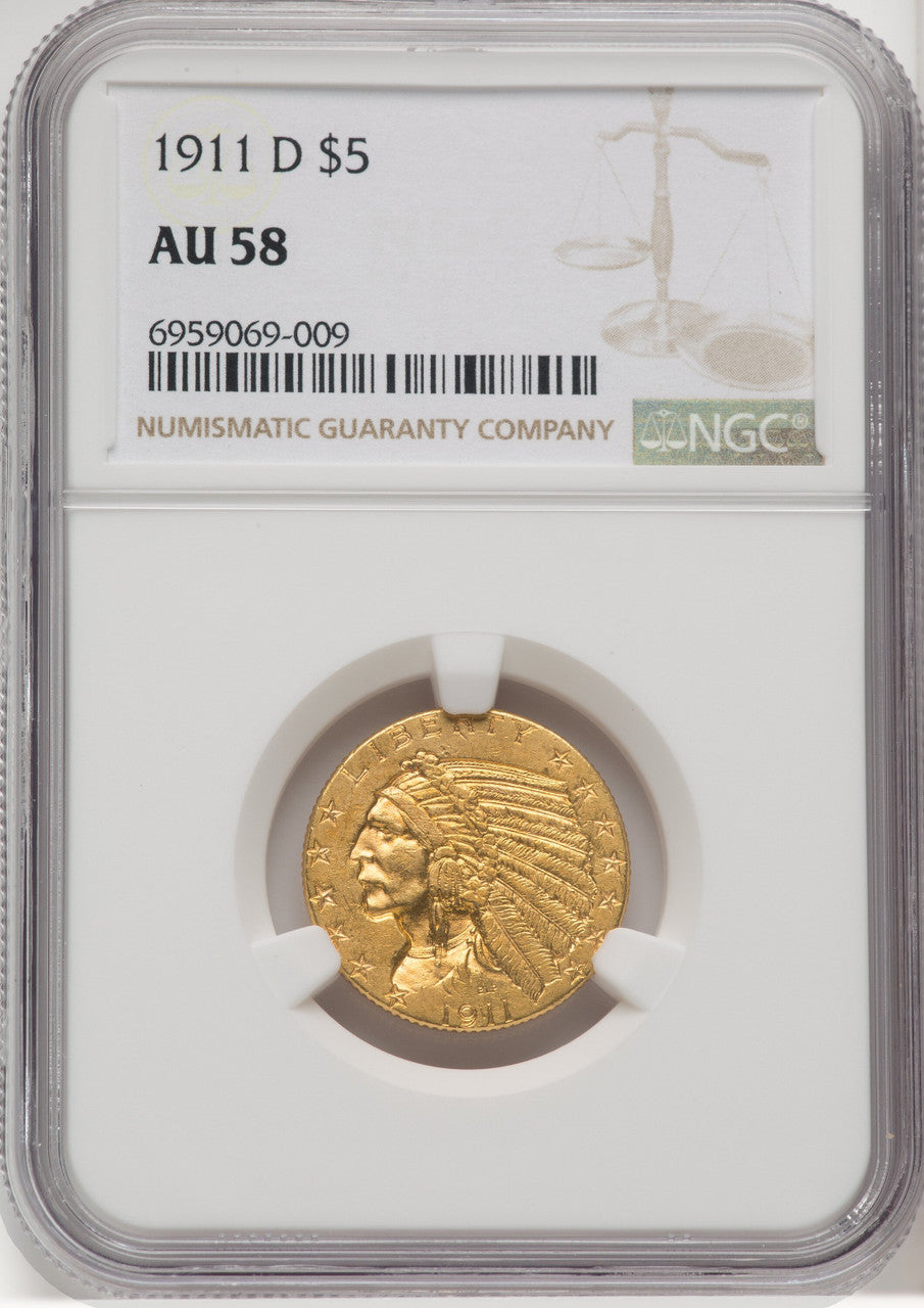 1911-D $5 Indian Half Eagle NGC AU58 (769295028)