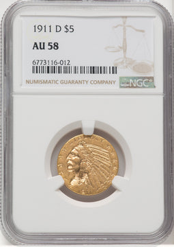 1911-D $5 Indian Half Eagle NGC AU58 (769295029)
