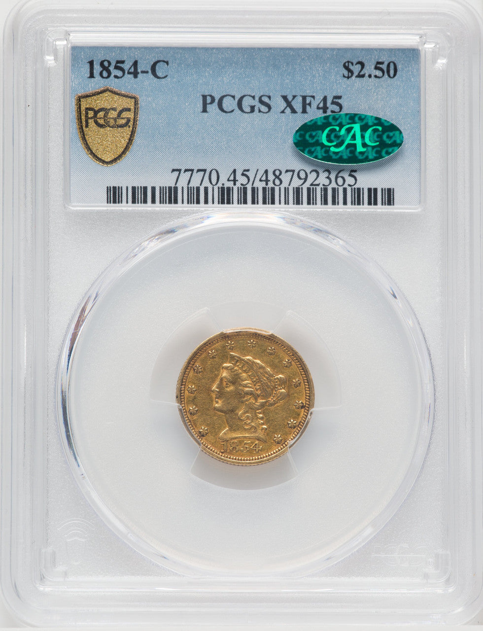 1854-C $2.50 CAC Liberty Quarter Eagle PCGS XF45