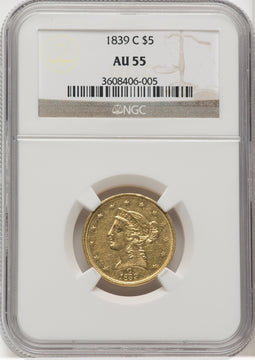 1839-C $5 Liberty Half Eagle NGC AU55