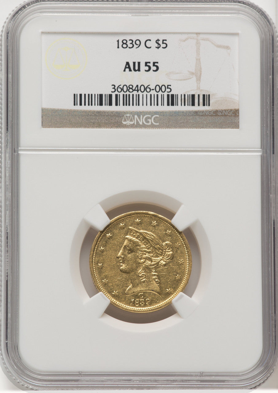 1839-C $5 Liberty Half Eagle NGC AU55