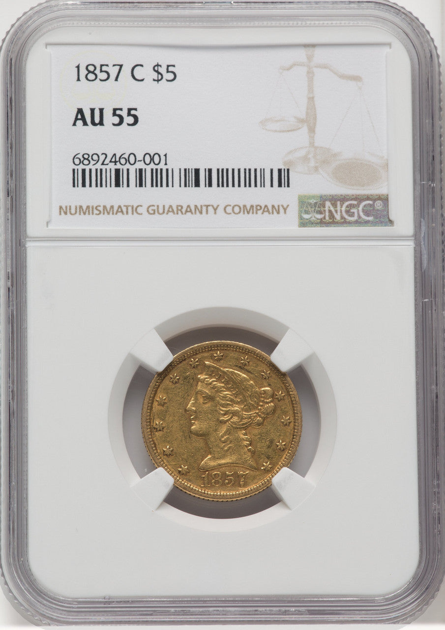 1857-C $5 Liberty Half Eagle NGC AU55
