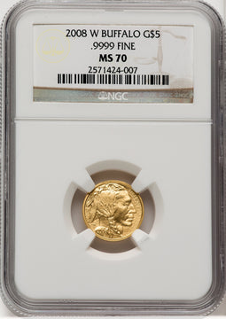 2008-W $5 Tenth-Ounce Gold Buffalo .9999 Fine Gold Brown Label NGC MS70