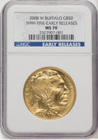 2008-W $50 One-Ounce Gold Eagle First Strike ER Blue NGC MS70