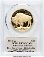 2019-W $50 One-Ounce Gold Buffalo FDI Philadelphia PCGS PR70